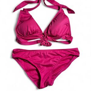 Michael Kors Hot Pink Bikini with Gold Detail Size L Designer Swimwear